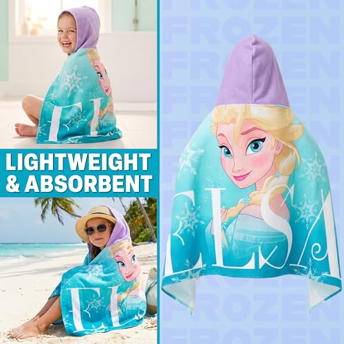 Image of Disney Frozen Bath Towels with Hood for Girls, Soft Absorbent Cotton Beach Towel, Swimming Pool Hooded Poncho, Shower Bath Travel Elsa Anna for Girls Ages 2-6 (Blue Frozen)