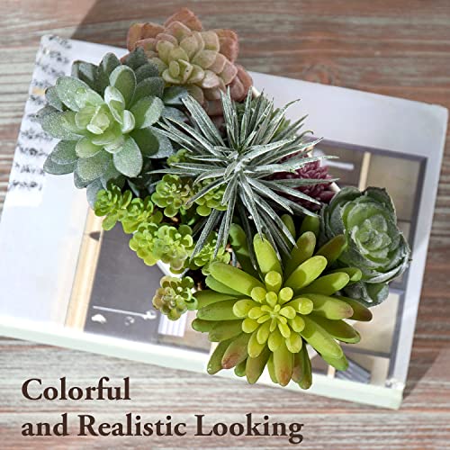 Mygift Assorted Artificial Succulent Plant Arrangement Potted In White Ceramic Planter Pot With Removable Bamboo Tray #TOP1