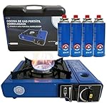 Camping Gas Portatil con Bombona, Pack Hornillo + ...: ESTUFA DE GAS BUTANO PORTÁTIL PARA CAMPING Y EMERGENCIAS - Disfruta de una estufa de gas butano portátil, ideal para camping, barbacoas o cortes de energía. La estufa Humpti STOVE 4X ofrece la máxima comodidad dondequiera que estés. Compatible con ca...