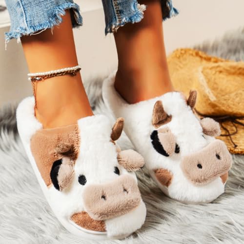Cute Cow Animal Print Slippers for Women - Beige, Flat, Open Toe, Lightweight, Casual, All Seasons3