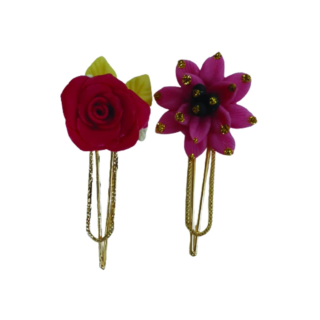 YOU & YOURS Saree Pin Handmade Artificial flowers Jewelry ( Combo of 2 ) For Women