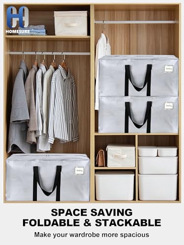 Image of HOMESURE Supports 200lbs Heavy Duty Moving Bags - Strong Zipper & Wrap-Around Handles - Water-Resistant Storage Totes, Durable Alternative to Moving Boxes - 12 Pack - Light Silver