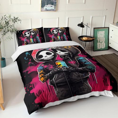 Parure de lit squelette 3D toucher doux en microfibre résistante King size