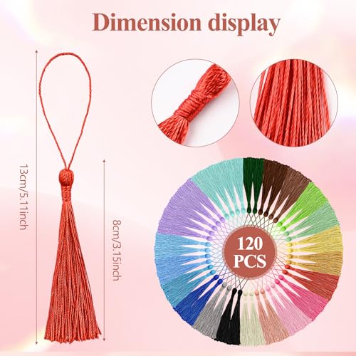 Image of NACHLYNN 120 Pcs Bookmark Tassels Bulk 13cm /5 Inch Silky Handmade Soft Craft Mini Tassels for Jewelry Keychain Making with Loops for Dress Decoration DIY Craft Accessory (20 Colors)