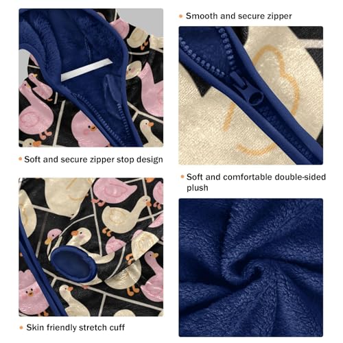 Ducks in Pink and Yellow Toddler Fleece Jacket Girl Boys Hooded Fleece Jacket Coat Warm Outwear Zip-up 3-10T3