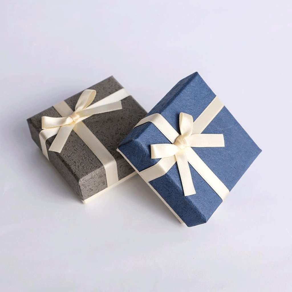 Scatola portagioie Quadrata con Fiocco, Scatola Regalo in Cartone, Blu e Grigio, per Orecchini, collane, Anelli
