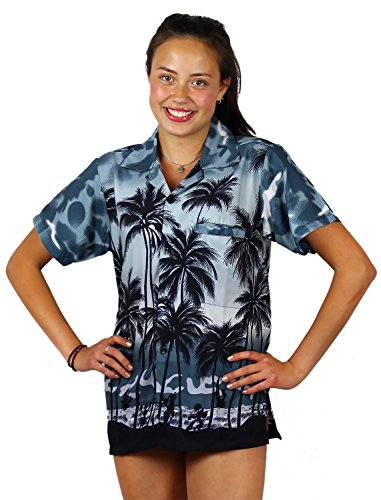 V.H.O. Funky Hawaiian Shirt Blouse, Shortsleeve, Beach, Grey, L