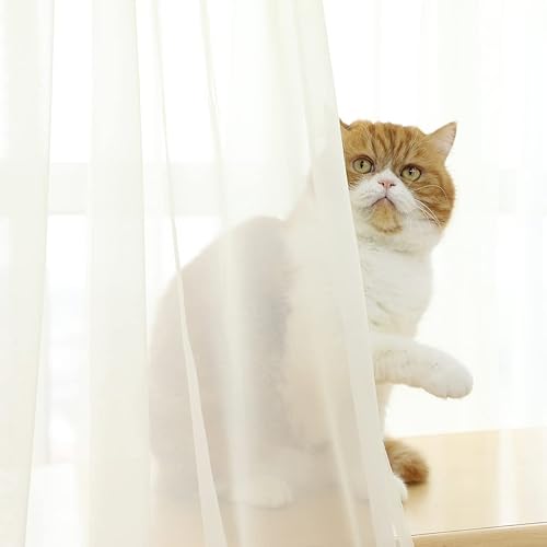 Vista 45 de Cortinas traslúcidas blancas para ventana de 95 pulgadas de largo, juego de 2 paneles de cortinas traslúcidas blancas para ventana con bolsillo