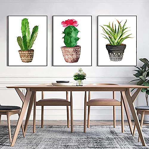 Affiche Cactus pour grand mur vide avec triptyque aquarelle de 50X70cm