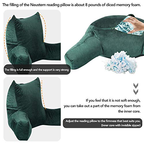 Neustern Reading Pillow With Support Arms, Premium Shredded Memory Foam Tv Backrest With Washable Cover – 30 X 22 X 18 Inches (Dark Green) #TOP3