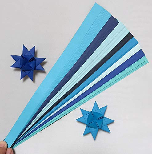 Shades of Blue Paper Strips for Weaving Projects. Paper Strips for Moravian Stars, German Stars and Frobel Stars. 100 strips per pack (5/8 inch x 19 inch, Shades of Blue)