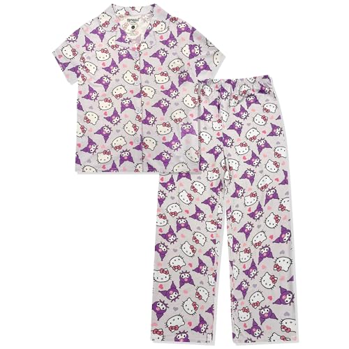 Hello Kitty Girls Pajama Set - 2 Piece Girls Pjs Button Down Short Sleeve & Pants For Kids - Official Product