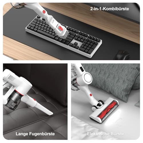 Akku Staubsauger Kabellos Vacuum Cleaner - Cordless Akkustaubsauger Akkusauger Kabelloser Leise tielstaubsauger Stabstaubsauger Elektrische Kehrbesen ohne Kabel für Hartböden Teppiche Tierhaare - 3