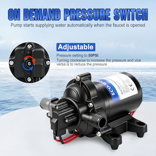 Image of ECO-WORTHY RV Water Pump 12Volt 3.5GPM 50PSI 12V Fresh Diaphragm Pump with Pressure Switch and Self-Priming for RV Yacht Garden Sprayer Food Truck