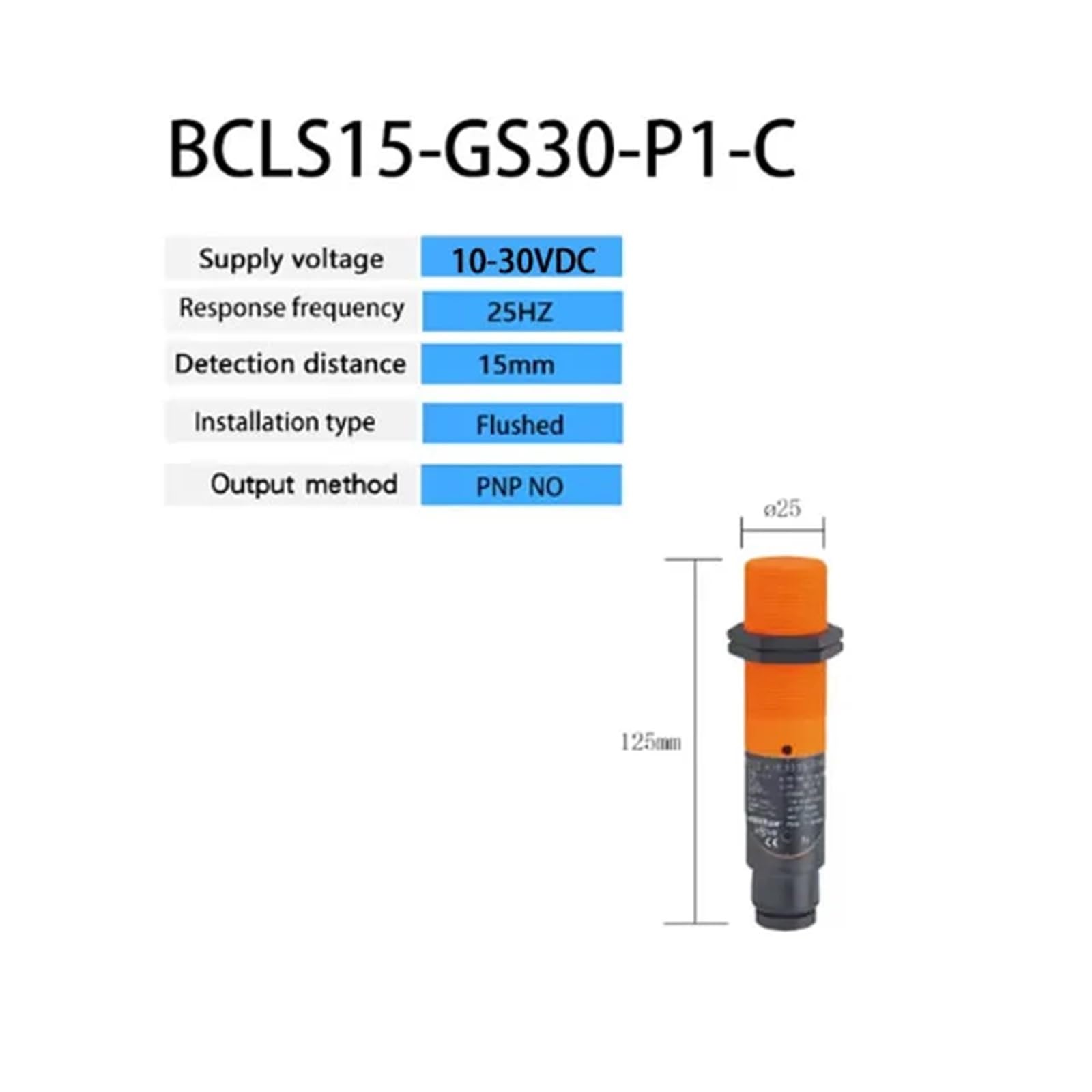 Sensor de detección de alimentación agrícola cilíndrico, Interruptor de proximidad Capacitivo, Sensor de Nivel de Material(BCLS15-GS30-P1-C)