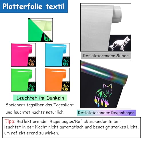 FOSER Plotterfolie Textil, Reflektierende Regenbogen-Plotterfolie 30,5cm×1,5m Heat Transfer Vinyl, Textil Bügeltransferfolie, für DIY T-Shirt, Stoffe (Reflektierender Silber)