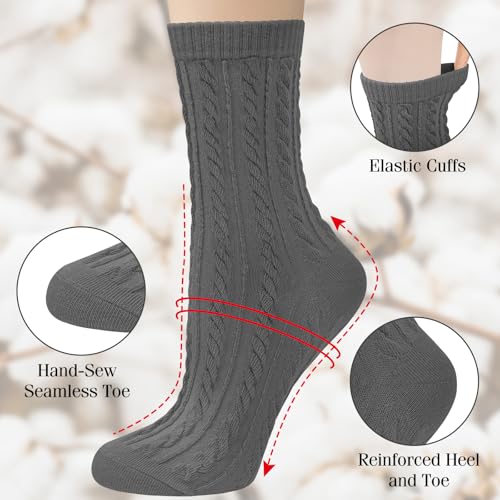 Chalier 6 Pairs Womens Crew Socks, Retro Casual Knit Socks Soft Cotton Sock for Women3