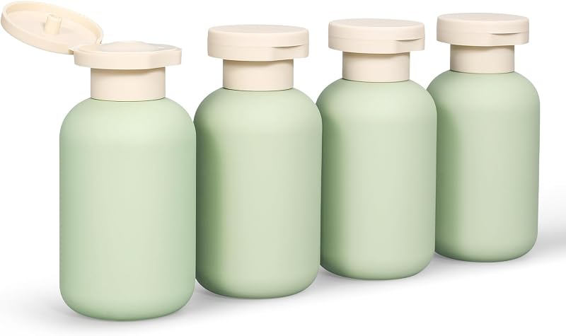 Frascos de viagem DEMORA com tampa flip e etiquetas, 100 mL, verdes, 4 unidades