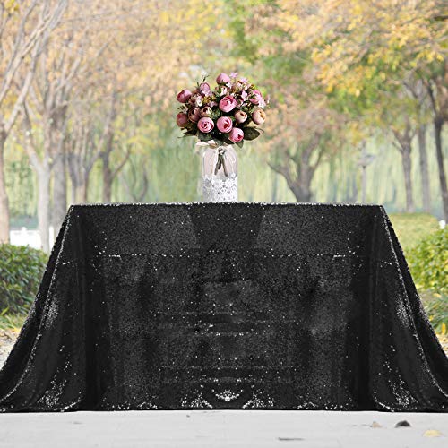 Get Discount Offer JYFLZQ Black Sequin Tablecloth 60" x 102" Rectangular Sparkly Drape Table Cloths Table Cover Overlay for Wedding Birthday Party Baby Bridal Shower