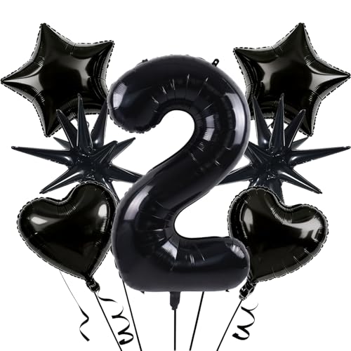 Image of TONIFUL 2nd Birthday Balloons Kit 40 Inch Black Large Number 2 Foil Balloon