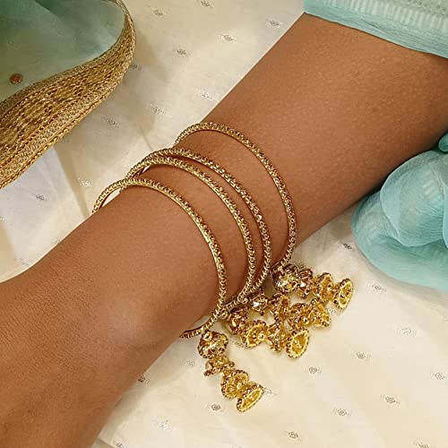 Efulgenz Bangles for Women Indian Jewelry Indian Bollywood Traditional Rhinestone Crystal Wedding Jhumka Tassel Bracelet Bangle Set Jewelry Indian Bangles Sets for Women4