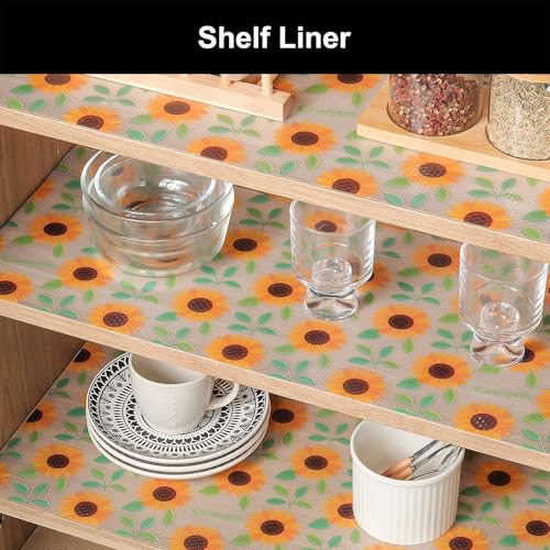 Image of Cooyes Shelf Liner - Premium Non-Adhesive Cabinet & Drawer Liner for Kitchen - Waterproof Shelf Paper with Modern Pattern - Durable EVA Cabinet Mat - Easy to Cut