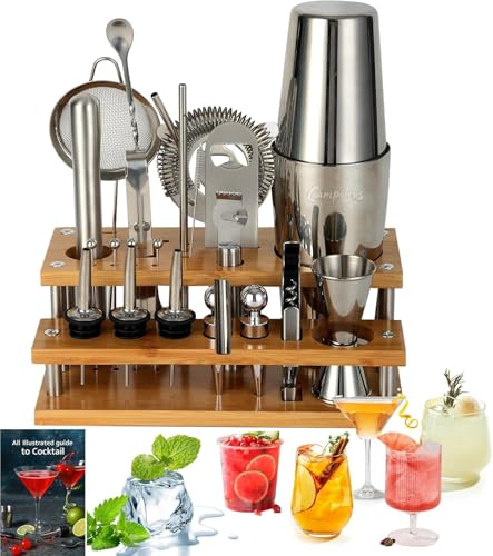 24-Piece Premium Cocktail Bartender Kit with Bamboo Stand – High