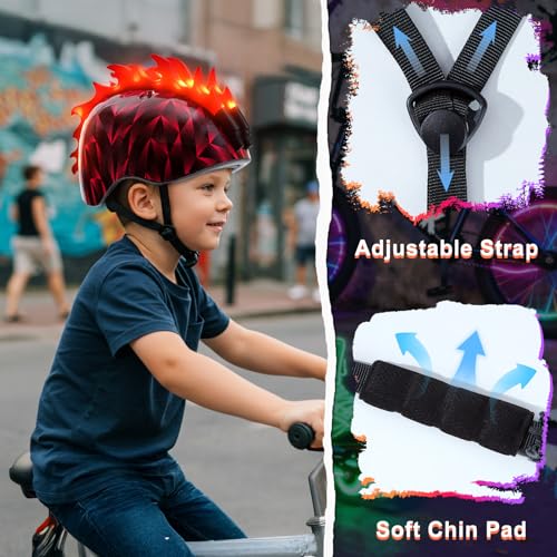 Image of Toddler Bike Helmet with LED Lights, Kids Helmet for Boys 2-6 Years, Adjustable Kids Bike Helmets Toddler Helmets for Bicycle Skateboard Scooter