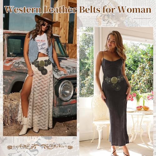 Western Belts for Women Wide Belts Country Concert Outfits Disc Belt Cowgirl Boho Leather Belt for Jeans Dress3