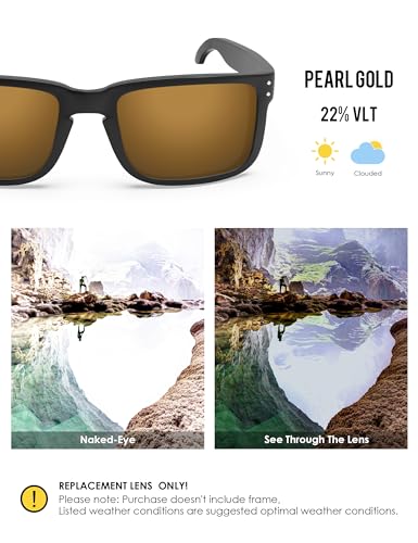 Image of BLAZERBUCK Polycarbonate Polarized Replacement Lenses for Oakley Holbrook XL OO9417, Anti-Scratch, Impact Resistant & Perfectly Fit - Pearl Gold AR Coated