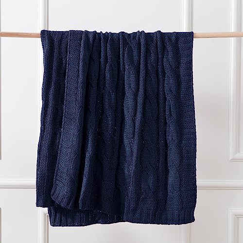 Battilo Navy Cable Knit Throw Blankets For Couch, Super Soft Warm Cozy Decorative Knitted Throw Blanket For Bed, Sofa, Chair 50"X60" #TOP7