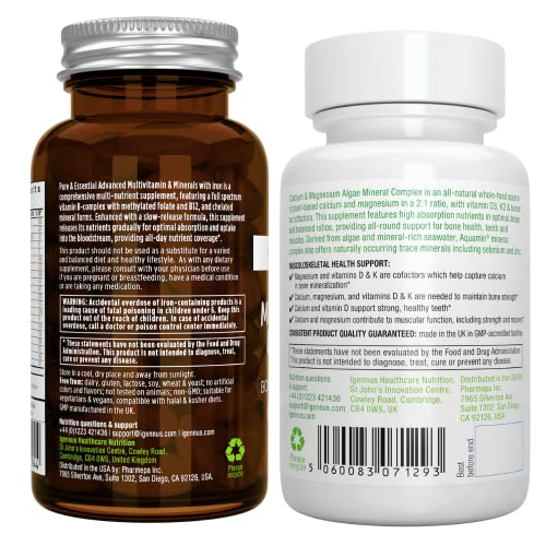 Multivitamin & Minerals For Women + Calcium & Magnesium Complex Vegan Bundle, Sustained Release Advanced Multivitamin + 2:1 Plant Based Algae Mineral Complex, By Igennus #TOP5