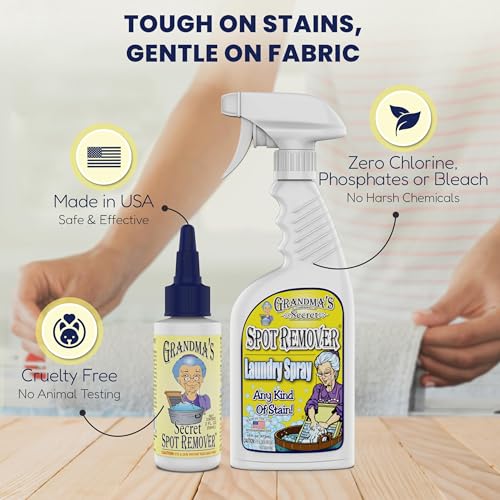 Image of Grandma's Secret Spot Remover - Chlorine, Bleach and Toxin-Free Fabric Stain Remover for Clothes - Removes Oil, Paint, Blood and Pet Stains - 2 Ounce, 6 Pack