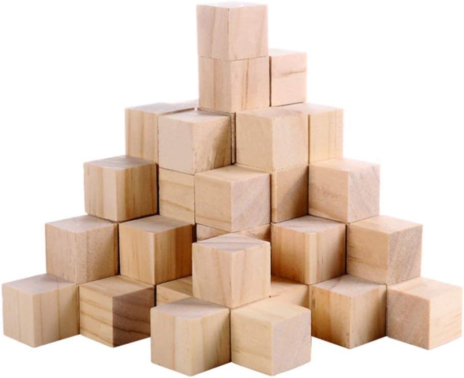 Fuhaieec 100 Pcs 1 Inch Wood Square Blocks for Puzzle Making Blank Wooden Cubes Wood Blocks for DIY Crafts Carving Art Supplies