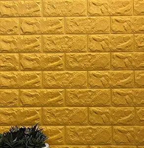 PremiumWallArts Brick Wallpaper for Walls 3D (1 Pc) Foam Wall Paper Sticker I Self Adhesive Panel I Peel & Stick 3D Wall Tiles for Wall Decor (Gold, 8 MM Thick, 1 Piece, 70 x 77 cm).