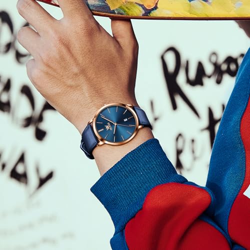 Image of OLEVS Mens Watches Minimalist Ultra Thin Fashion Casual Analog Quartz Date Watch Waterproof Slim Simple Big Face Dress Wrist Watch with Retro Leather Band for Men