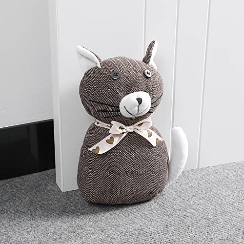 Sanlykate Fabric Decorative Door Stopper, 2.2Lb Cute Interior Animal Doorstops, Anti Collision Heavy Duty Door Stoppers For Home, Book Stopper Weighted Floor Wall Protector, Cat Brown #TOP1