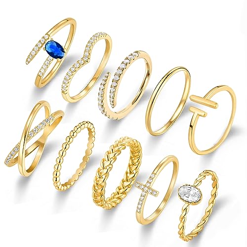 PNYFIL Gold Rings For Women Non Tarnish, 18K Gold Stackable Ring Set Dainty Chunky Gold Jewellry For Women, Wedding Bands Finger Gold Rings For Teen Girls Rings Size 6/7/8/9
