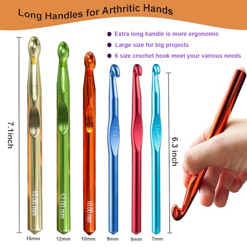 Image of Mdoker 21pcs Huge Crochet Hook Set,Large Size 15mm 12mm 10mm 9mm 8mm 7mm Aluminum Crochet Hooks with Case,Crocheting Hook Needles for Chunky Yarn,Size L M N P O Q (Aluminum)