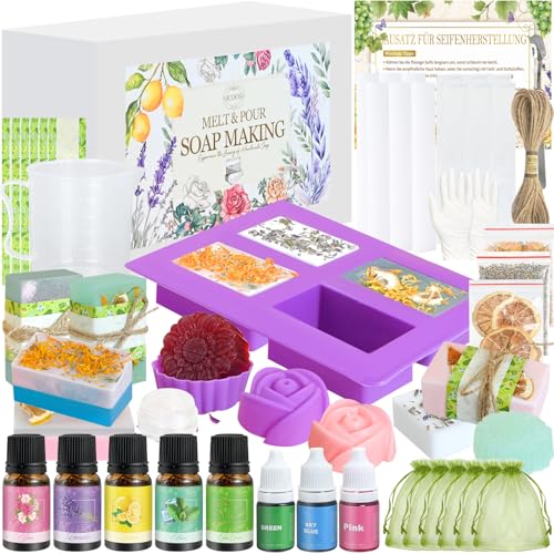 Vezerd Seife Selber Machen Kreative Bastelset Erwachsene DIY Set Seifenherstellung mit Seifenform Seifenbasis und Rohseife Badebomben Seifen Soap Making Kit für Anfänger Als Geschenk
