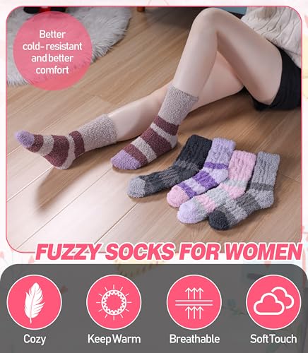 Image of DYW Fuzzy Socks for Women Fluffy Winter Warm Slipper Soft Cozy Home Sleeping Socks 5 Pairs