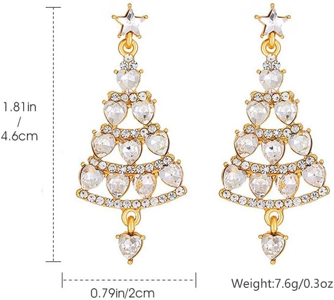 Rhinestone Heart Chandellier Dangle Earrings for Women Love Hearted Crystal Christmas Star Tree Statement Charms Drop Dangling Stud Earring Elegant Delicate Xmas Holiday Festival Ornament Jewelry - Image 6