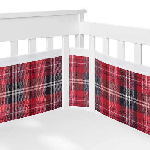 Image of Sweet Jojo Designs + BreathableBaby 2-Piece Breathable Mesh Crib Liner Set (Red Plaid) for Boys, Baby, Infants /Newborn Nursery (Classic, Traditional, Pattern for the Woodland, Rustic Patch Collection)