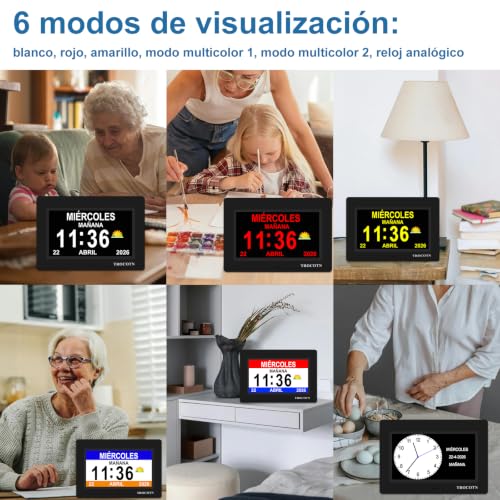 Reloj de demencia de 7 pulgadas que soluciona la confusión de fecha y hora 5