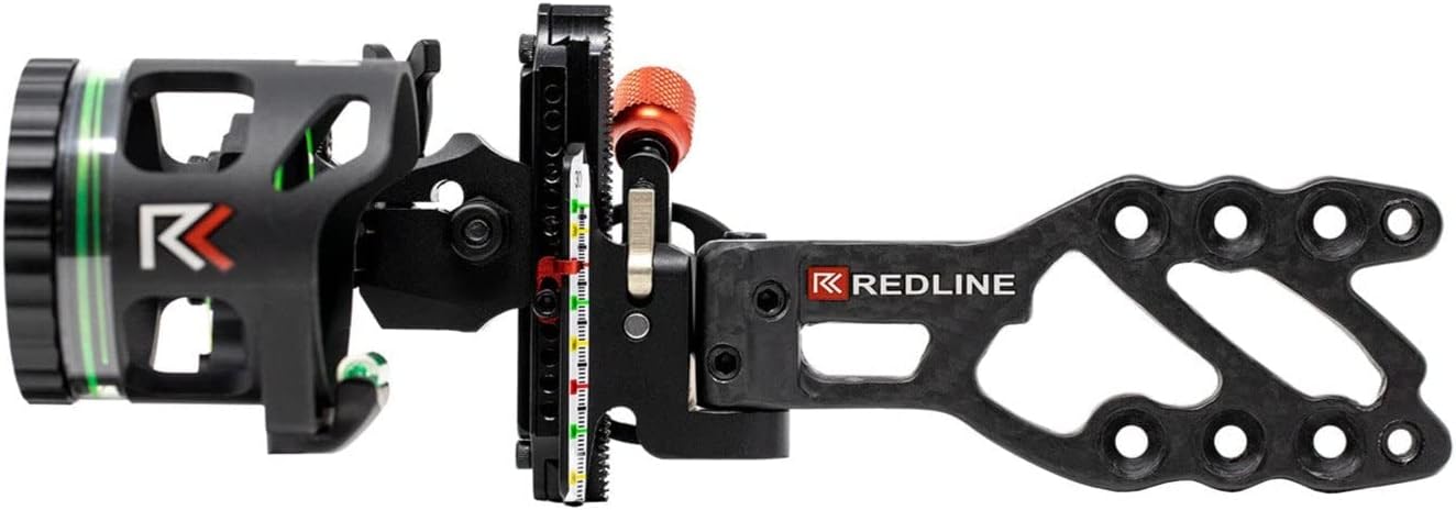 Redline RL-1 Carbon Single Pin Slider Bow Sight - .019 Fiber Pin with 2nd & 3rd Axis Adjustments and Enclosed Fiber Optic Ring, Right Handed Bow Setup