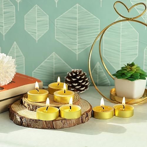Image of Welburn Veda&Co Ghee Tealight Candles - Pack of 25, Upto 4 Hours Burning Time, Pure Cow Ghee Diya for Puja in Beautiful Gold Color Cup, Candles for Home Decor, Pooja, Home, Temple (Pack of 25)
