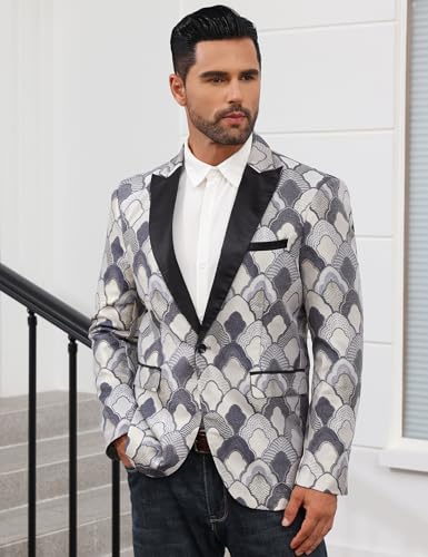Men's Tuxedo Suit Jacket Floral Dinner Jacket Party Prom Wedding Blazer Jackets Slim Fit One Button Shawl Lapel Suit Jacket — view 2