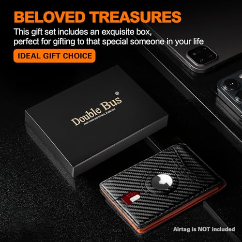 Image of Wallet for Men Slim RFID Blocking Bifold Carbon Fiber,Minimalist Small Compact Front Pocket Credit Card Holder,Thin Mens Leather Wallets Smart Security With 2 ID windows 1 Cash (Black & Orange)