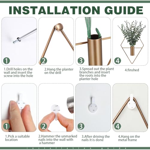 Image of Jexine Hanging Planters with Artificial Eucalyptus Metal Hanging Vase Indoor Plants Holder Modern Geometric Boho Bathroom Wall Decor for Living Room Home Office (Bronze,8 Pcs)