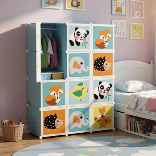 Image of KRISHYAM 12 Box Collapsible Plastic Cupboard for Storage, Plastic Soft Sheet Wardrobe Cabinet for Storage, Almirah for Clothes Storage Cabinet Storage Rack (Animal Print)